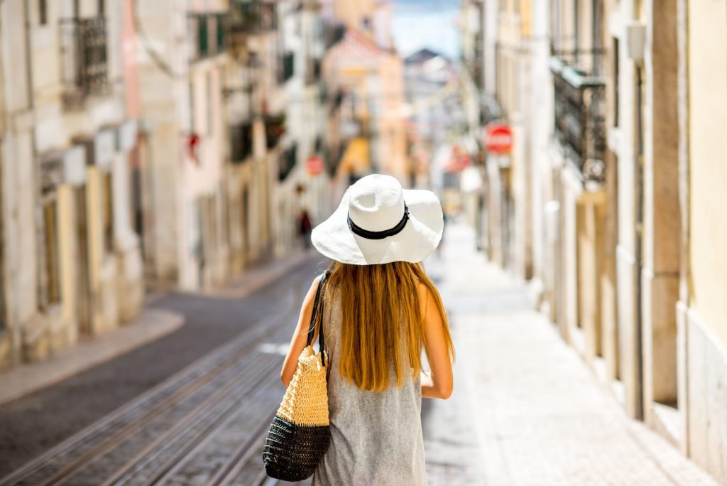 Woman traveling in Lisbon, Portugal